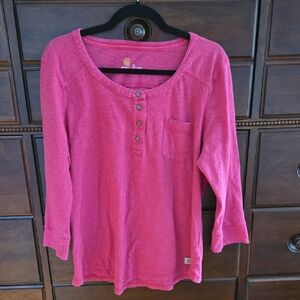 Women's Carhartt Henley Pullover Shirt Pink Size XL